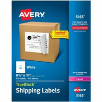 Avery¨ Shipping Labels, TrueBlock¨ Technology, Permanent Adhesive, 8-1/2" x 11" , 100 Labels (5165)