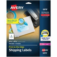 Avery¨ Shipping Labels with Sure Feed¨ for Color Laser Printers, Print-to-the-Edge, 3-3/4" x 4-3/4" , 100 White Labels (6878)