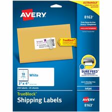 Avery¨ TrueBlock¨ Shipping Labels, Sure Feed¨ Technology, Permanent Adhesive, 2