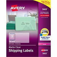 Avery¨ Matte Clear Shipping Labels, Sure Feed¨ Technology, Laser, 2" x 4" , 500 Labels (5663)