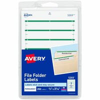 Avery¨ File Folder Labels on 4" x 6" Sheets, Easy Peel, White/Green, Print or Write, 2/3" x 3-7/16" , 252 Labels (5203)