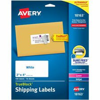 Avery¨ TrueBlock¨ Shipping Labels, Sure Feed¨ Technology, Permanent Adhesive, 2" x 4" , 100 Labels (18163)