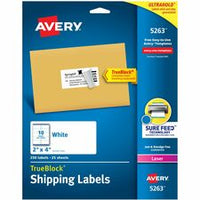 Avery¨ TrueBlock¨ Shipping Labels, Sure Feed¨ Technology, Permanent Adhesive, 2" x 4" , 250 Labels (5263)