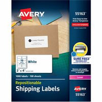 Avery¨ Repositionable Shipping Labels, Sure Feed¨ Technology, Repositionable Adhesive, 2" x 4" , 1,000 Labels (55163)