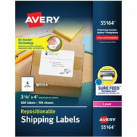 Avery¨ Repositionable Shipping Labels, Sure Feed¨ Technology, Repositionable Adhesive, 3-1/3" x 4" , 600 Labels (55164)