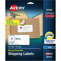 Avery¨ Repositionable Shipping Labels, Sure Feed¨ Technology, Repositionable Adhesive, 2" x 4" , 250 Labels (58163)