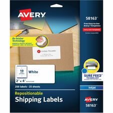 Avery¨ Repositionable Shipping Labels, Sure Feed¨ Technology, Repositionable Adhesive, 2