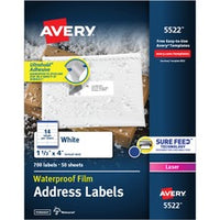 Avery¨ 1-1/3" x 4" Labels, Ultrahold, 700 Labels (5522)