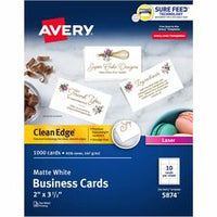 Avery¨ Clean Edge¨ Printable Business Cards with Sure Feed Technology, 2" x 3.5" , White, 1,000 Blank Cards for Laser Printers (5874)