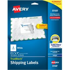 Avery¨ TrueBlock¨ Shipping Labels, Sure Feed¨ Technology, Permanent Adhesive, 3-1/2