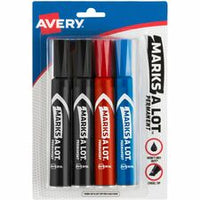 Avery¨ Marks A Lot¨ Permanent Markers, Regular Desk-Style Size, Chisel Tip, 4 Assorted Markers (07905)