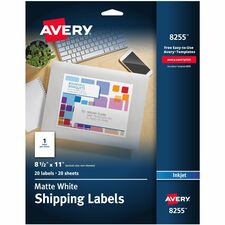 Avery¨ White Shipping Labels, Permanent Adhesive, 8-1/2