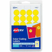 Avery¨ Removable Color-Coding Labels, Removable Adhesive, Yellow, 3/4" Diameter, 1,008 Labels (5462)