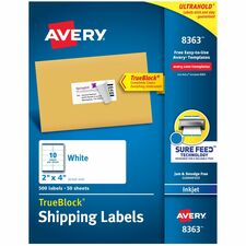 Avery¨ TrueBlock¨ Shipping Labels, Sure Feed¨ Technology, Permanent Adhesive, 2