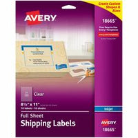 Avery¨ Shipping Labels, Permanent Adhesive, Matte Frosted Clear, 8-1/2" x 11" , 10 Labels (18665)