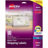 Avery¨ Matte Clear Shipping Labels, Sure Feed¨ Technology, Inkjet, 3-1/3" x 4" , 60 Labels (18664)