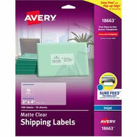 Avery¨ Matte Clear Shipping Labels, Sure Feed¨ Technology, Inkjet, 2" x 4" , 100 Labels (18663)