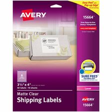 Avery¨ Matte Clear Shipping Labels, Sure Feed¨ Technology, Laser, 3-1/3
