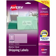 Avery¨ Matte Clear Shipping Labels, Sure Feed¨ Technology, Laser, 2