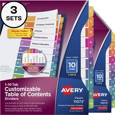 Avery¨ Customizable Table of Contents Dividers, Ready Index(R) Printable Section Titles, Preprinted 1-10 Multicolor Tabs, 3 Sets (11072)