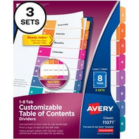 Avery¨ Customizable Table of Contents Dividers, Ready Index(R) Printable Section Titles, Preprinted 1-8 Multicolor Tabs, 3 Sets (11071)