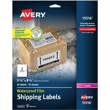 Avery¨ Waterproof Shipping Labels with Ultrahold¨ Permanent Adhesive, 5-1/2