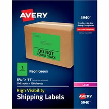 Avery¨ Neon Shipping Labels for Laser Printers, 8-1/2