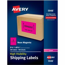 Avery¨ Neon Shipping Labels for Laser Printers, 5-1/2