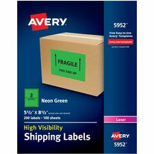 Avery¨ Neon Shipping Labels for Laser Printers, 5-1/2