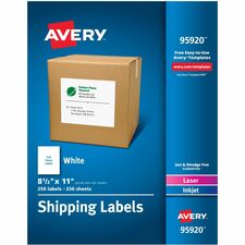 Avery¨ Shipping Address Labels, Laser & Inkjet Printers, 250 Labels, Full Sheet Labels, Permanent Adhesive (95920)