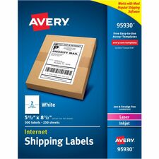 Avery¨ Shipping Address Labels, Laser & Inkjet Printers, 500 Labels, Half Sheet Labels, Permanent Adhesive (95930)