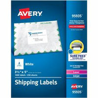 Avery¨ Shipping Labels, Sure Feed¨ Technology, Permanent Adhesive, 3-1/2" x 5" , 1,000 Labels (95935)