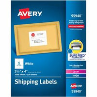 Avery¨ Shipping Labels, Sure Feed¨ Technology, Permanent Adhesive, 3-1/3" x 4" , 1,500 Labels (95940)