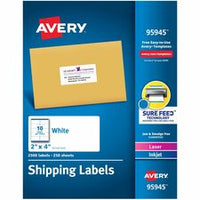 Avery¨ Shipping Labels, Sure Feed¨ Technology, Permanent Adhesive, 2" x 4" , 2,500 Labels (95945)