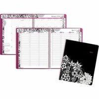 Cambridge FloraDoodle Premium 2024 Weekly Monthly Appointment Book, Black, White, Large