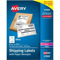 Avery¨ Shipping Labels Paper Receipts, Permanent Adhesive, 5-1/16" x 7-5/8" , 100 Labels (27900)