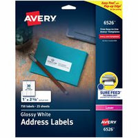 Avery¨ Address Labels with Sure Feed¨ and Easy Peel¨ Technology, Glossy White Labels, 1" x 2-5/8" , Permanent, Laser Only, 750 Glossy Labels (6526)