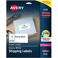 Avery¨ Shipping Labels with Sure Feed¨ and Easy Peel¨ Technology, Glossy White Labels, 2" x 4" , Permanent Adhesive, Laser Only, 250 Glossy Labels (6528)