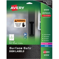 Avery¨ 3-1/2"x5" Removable Label Safety Signs