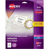 Avery¨ Self-Adhesive Removable Name Tag Labels with Gold Metallic Border