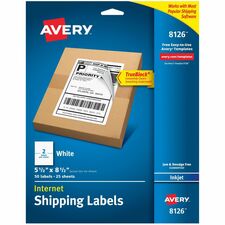 Avery¨ Shipping Address Labels, Inkjet Printers, 50 Labels, Half Sheet Labels, Permanent Adhesive, TrueBlock¨ (8126)