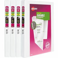 Avery¨ Durable View 3 Ring Binders, 0.5" Slant Rings, 4 White Binders (03362)