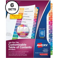 Avery¨ Ready Index 12 Tab Dividers, Customizable TOC, 6 Sets