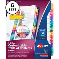 Avery¨ Ready Index 31 Tab Dividers, Customizable TOC, 6 Sets