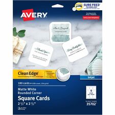 Avery¨ Clean Edge Square Cards, Rounded Corners, 2.5