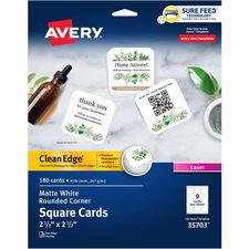 Avery¨ Clean Edge¨ Printable Square Cards with Sure Feed Technology, Rounded Corners, 2.5