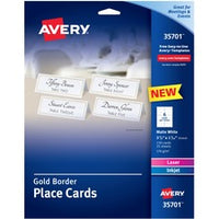 Avery¨ Place Cards With Gold Border 1-7/16" x 3-3/4" , 65 lbs. 150 Cards