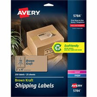 Avery¨ Shipping Labels, Permanent Adhesive, Kraft Brown, 2" x 4" , 250 Labels (5784)