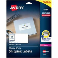 Avery¨ Shipping Labels with Sure Feed¨ and Easy Peel¨ Technology, Glossy White Labels, 2" x 4" , Permanent Adhesive, Laser Only, 100 Glossy Labels (6527)