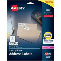 Avery¨ Return Address Labels with Sure Feed¨ and Easy Peel¨ Technology, Glossy White Labels, 2/3" x 1-3/4" , Permanent Adhesive, Laser Only, 600 Glossy Labels (6523)